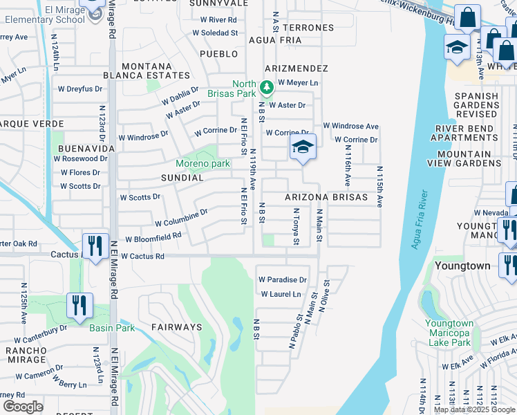map of restaurants, bars, coffee shops, grocery stores, and more near 12480 North B Street in El Mirage