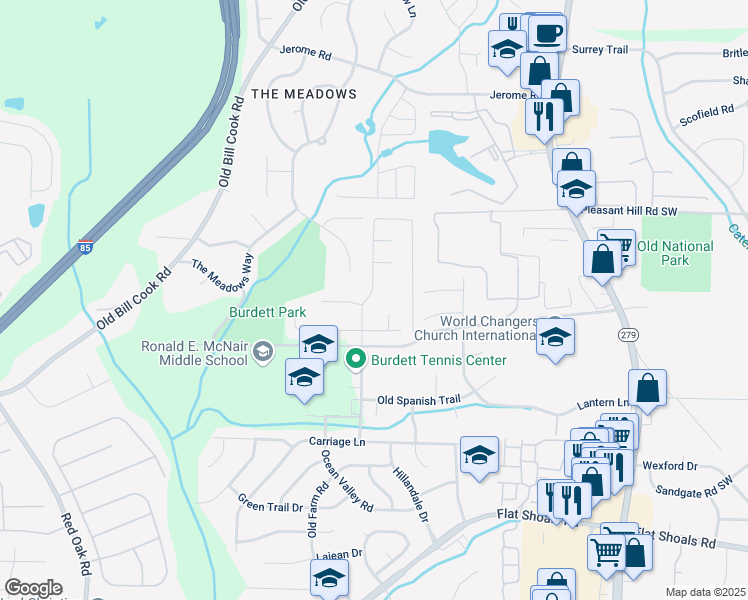map of restaurants, bars, coffee shops, grocery stores, and more near 5800 Old Carriage Drive in College Park