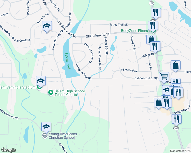 map of restaurants, bars, coffee shops, grocery stores, and more near 2190 Hampton Trail Southeast in Conyers