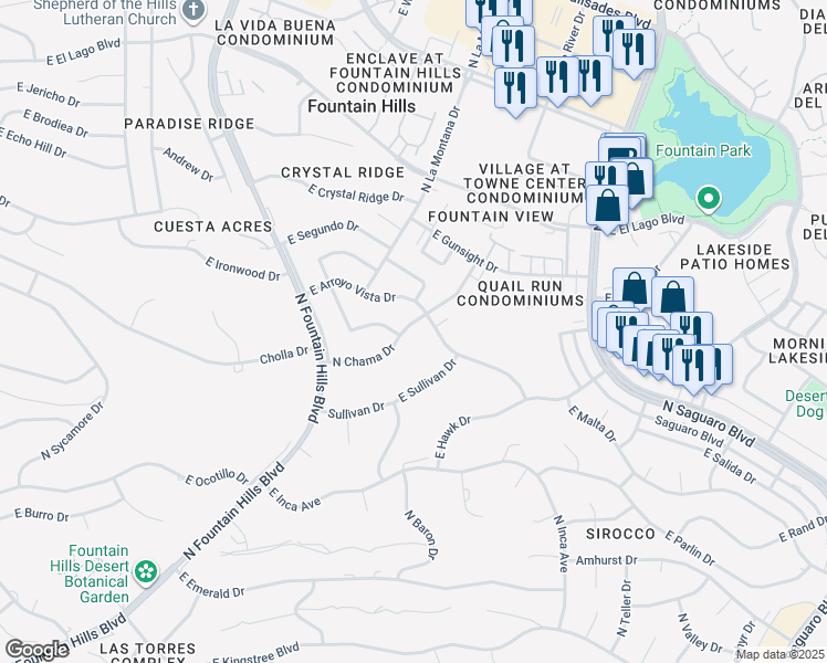 map of restaurants, bars, coffee shops, grocery stores, and more near 12225 North Chama Drive in Fountain Hills