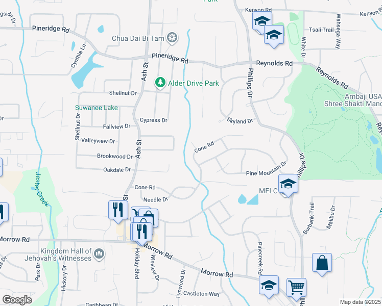 map of restaurants, bars, coffee shops, grocery stores, and more near 972 Cone Road in Forest Park