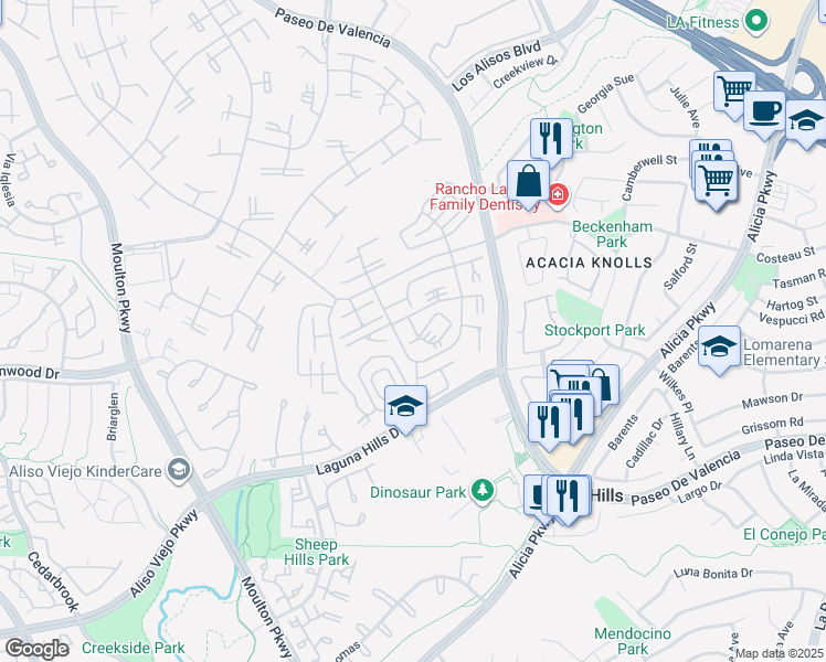 map of restaurants, bars, coffee shops, grocery stores, and more near 825 Via Alhambra in Laguna Woods