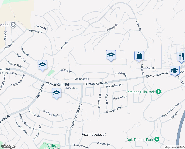 map of restaurants, bars, coffee shops, grocery stores, and more near 23823 Vía Madrid in Murrieta