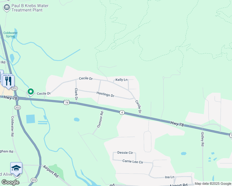 map of restaurants, bars, coffee shops, grocery stores, and more near 3817 Hastings Drive in Oxford