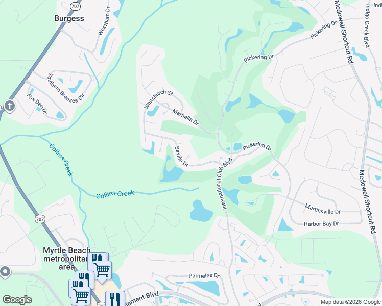 map of restaurants, bars, coffee shops, grocery stores, and more near 412 Adare Court in Murrells Inlet