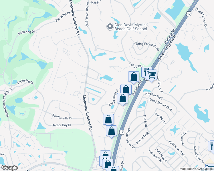 map of restaurants, bars, coffee shops, grocery stores, and more near 168 Molinia Drive in Murrells Inlet