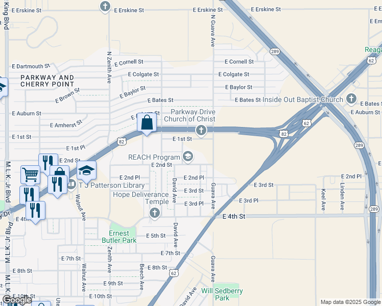 map of restaurants, bars, coffee shops, grocery stores, and more near 3101 East 2nd Street in Lubbock