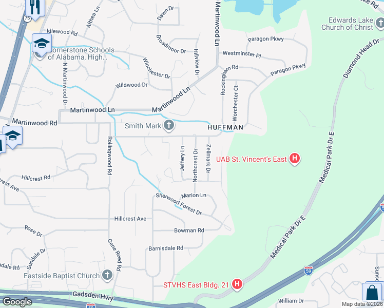 map of restaurants, bars, coffee shops, grocery stores, and more near 816 Northcrest Drive in Birmingham