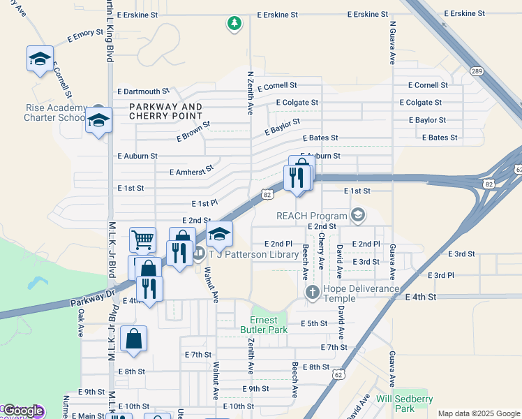 map of restaurants, bars, coffee shops, grocery stores, and more near 2602 Parkway Drive in Lubbock