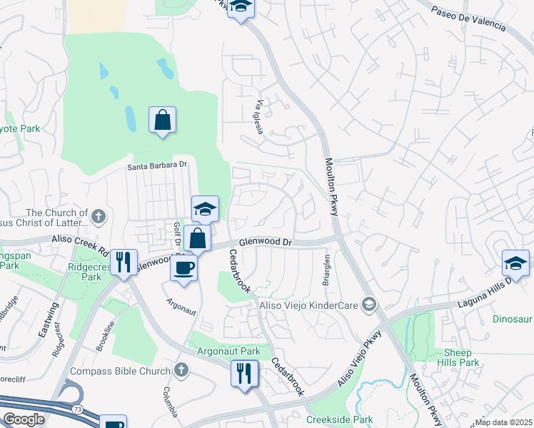 map of restaurants, bars, coffee shops, grocery stores, and more near 31 Donatello in Aliso Viejo