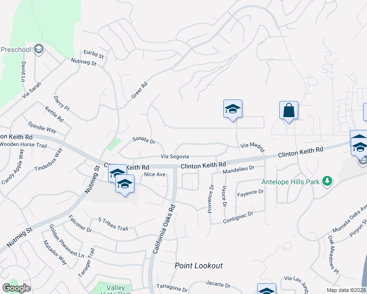 map of restaurants, bars, coffee shops, grocery stores, and more near 23799 Vía Madrid in Murrieta