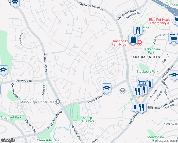map of restaurants, bars, coffee shops, grocery stores, and more near 841 Ronda Sevilla in Laguna Woods