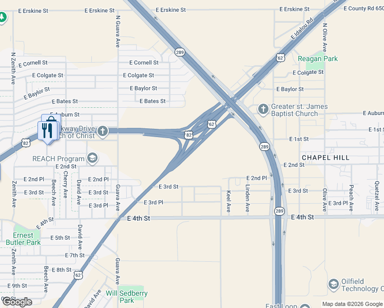 map of restaurants, bars, coffee shops, grocery stores, and more near 3514 Idalou Road in Lubbock