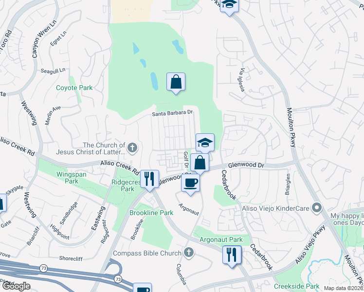map of restaurants, bars, coffee shops, grocery stores, and more near 49 Old Mission Road in Aliso Viejo