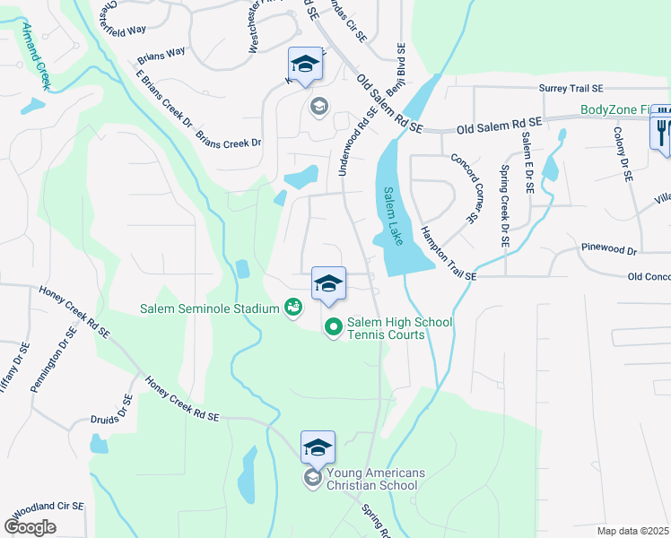 map of restaurants, bars, coffee shops, grocery stores, and more near 3473 Underwood Court Southeast in Conyers