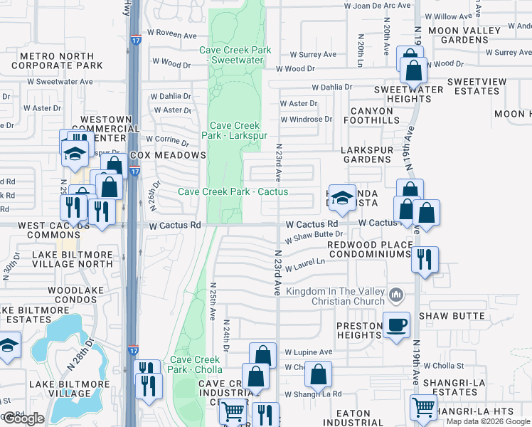 map of restaurants, bars, coffee shops, grocery stores, and more near in Phoenix