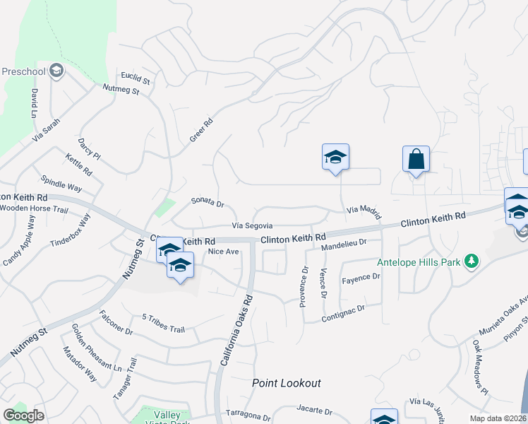 map of restaurants, bars, coffee shops, grocery stores, and more near 23799 Vía Madrid in Murrieta