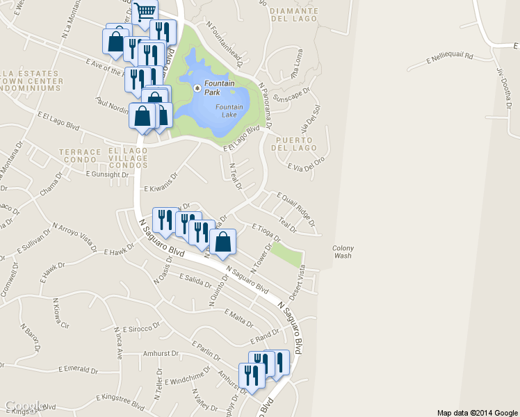 map of restaurants, bars, coffee shops, grocery stores, and more near 12220 Teal Drive in Fountain Hills
