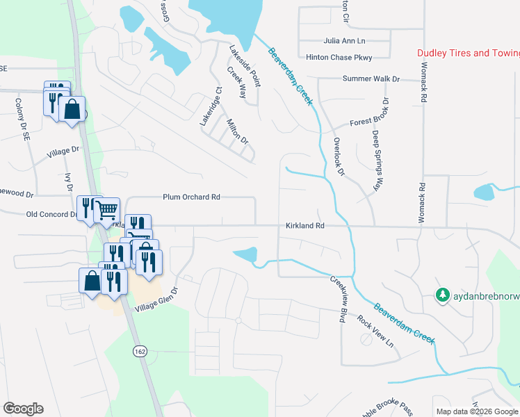 map of restaurants, bars, coffee shops, grocery stores, and more near 20 Plum Orchard Road in Covington