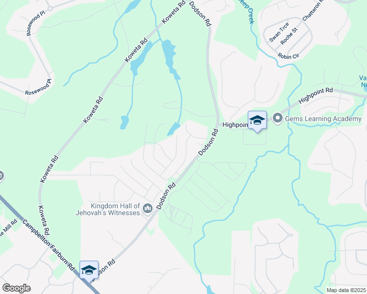 map of restaurants, bars, coffee shops, grocery stores, and more near 408 Lake Ridge Lane in Fairburn