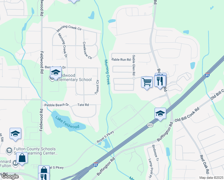 map of restaurants, bars, coffee shops, grocery stores, and more near 5855 Sable Chase Lane in Atlanta