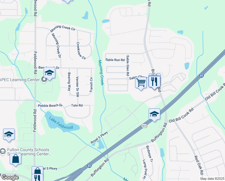 map of restaurants, bars, coffee shops, grocery stores, and more near 3480 Carriage Chase Road in Atlanta