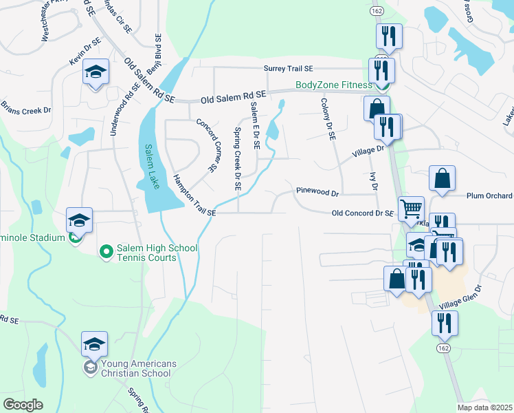 map of restaurants, bars, coffee shops, grocery stores, and more near 2210 Hampton Trail Southeast in Conyers