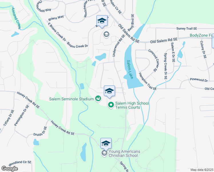 map of restaurants, bars, coffee shops, grocery stores, and more near 1694 Underwood Drive Southeast in Conyers