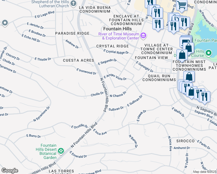 map of restaurants, bars, coffee shops, grocery stores, and more near 12029 North Fountain Hills Boulevard in Fountain Hills