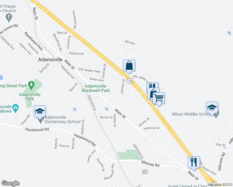 map of restaurants, bars, coffee shops, grocery stores, and more near 4316 Kendall Avenue in Adamsville