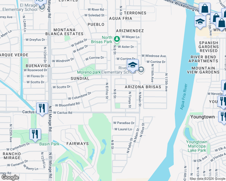 map of restaurants, bars, coffee shops, grocery stores, and more near 12492 North B Street in El Mirage