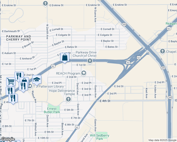 map of restaurants, bars, coffee shops, grocery stores, and more near 3101 East 2nd Street in Lubbock