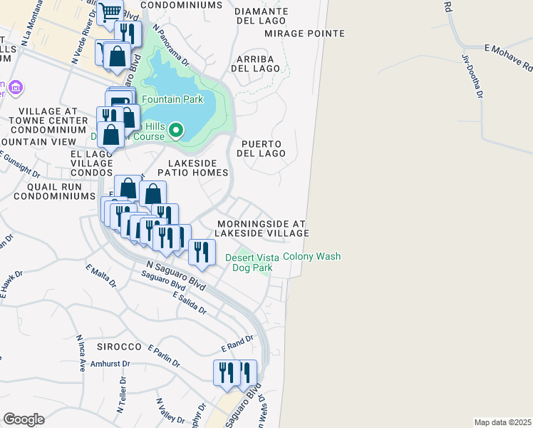 map of restaurants, bars, coffee shops, grocery stores, and more near 17338 Quail Ridge Drive in Fountain Hills