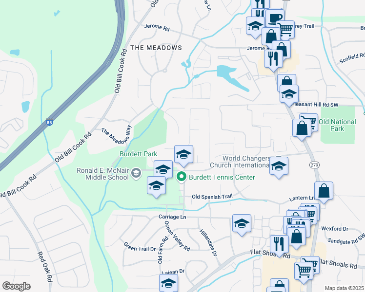 map of restaurants, bars, coffee shops, grocery stores, and more near 5800 Old Carriage Drive in College Park