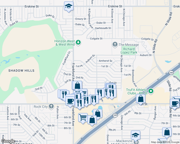 map of restaurants, bars, coffee shops, grocery stores, and more near 5711 1st Pl in Lubbock