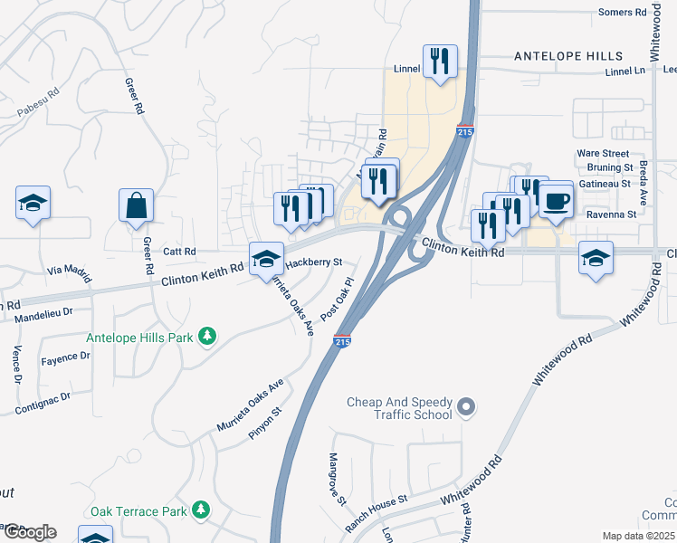 map of restaurants, bars, coffee shops, grocery stores, and more near 27792 Carlton Oaks Street in Murrieta