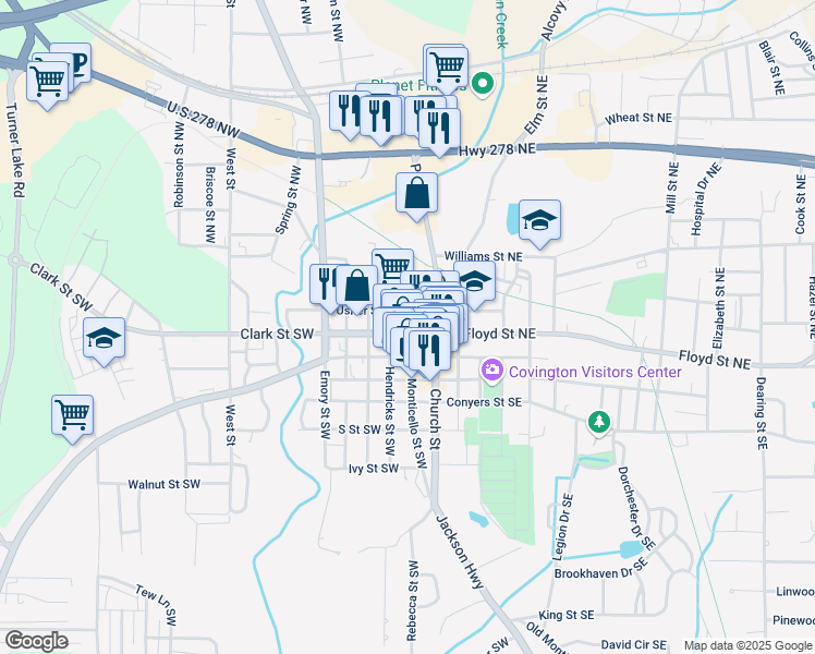 map of restaurants, bars, coffee shops, grocery stores, and more near in Covington