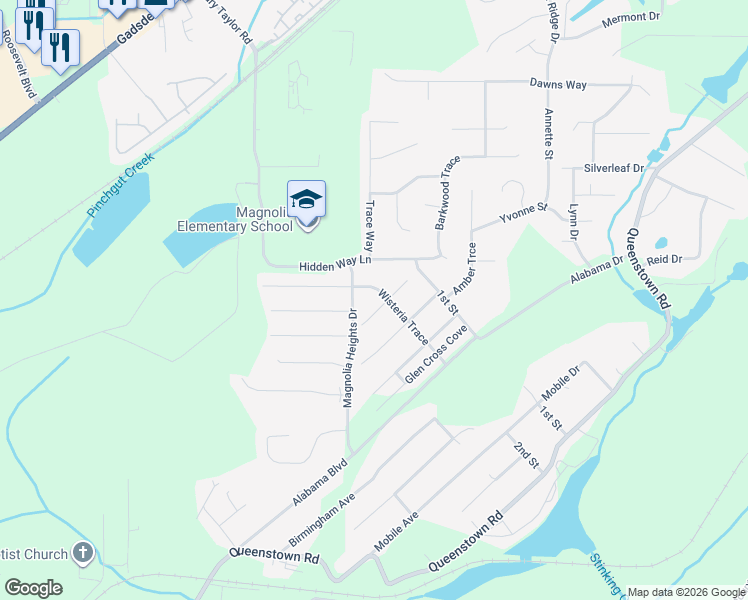 map of restaurants, bars, coffee shops, grocery stores, and more near 141 Glen Cross Circle in Trussville