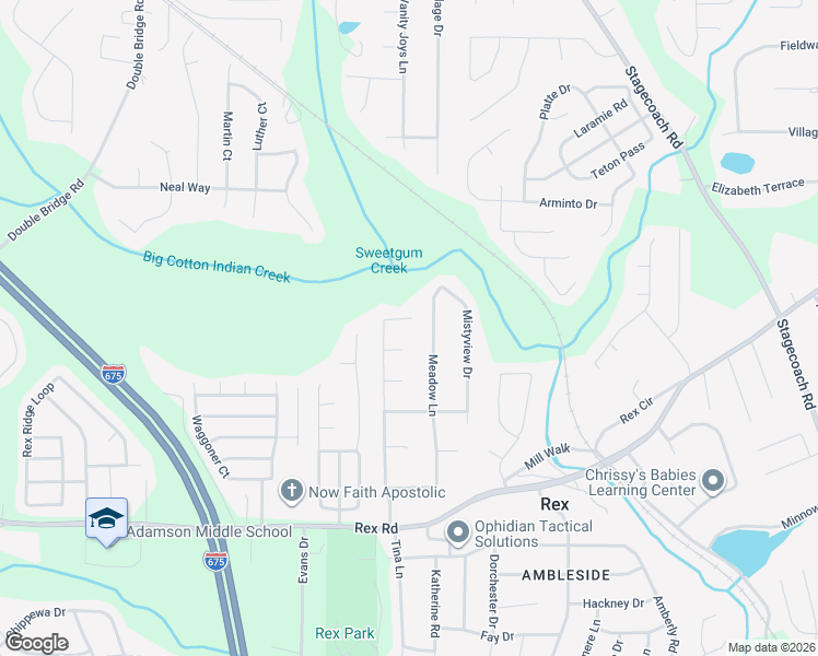 map of restaurants, bars, coffee shops, grocery stores, and more near 5716 Meadowview Road in Rex