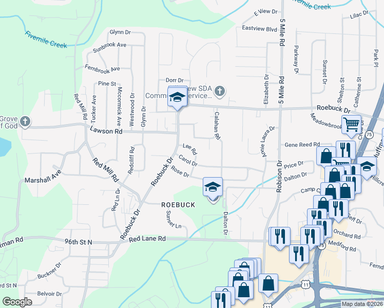 map of restaurants, bars, coffee shops, grocery stores, and more near 612 Lee Rd in Birmingham