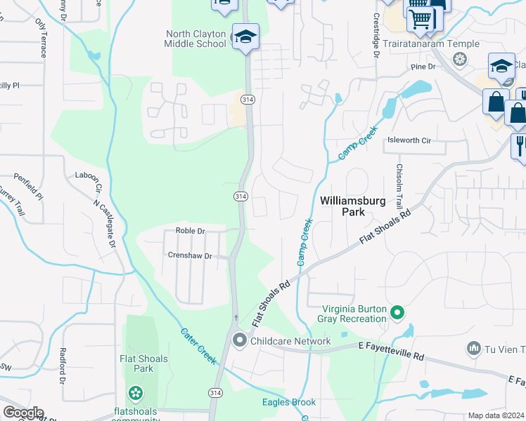 map of restaurants, bars, coffee shops, grocery stores, and more near 5866 Little River Road in Atlanta