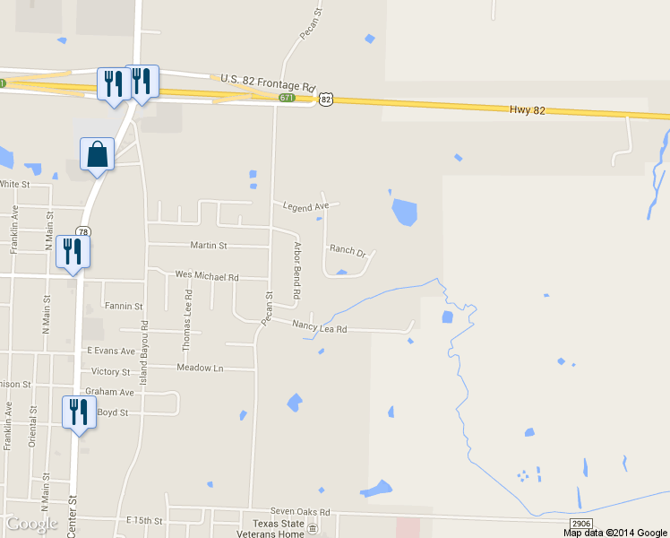 map of restaurants, bars, coffee shops, grocery stores, and more near 1105 Pioneer Trail in Bonham