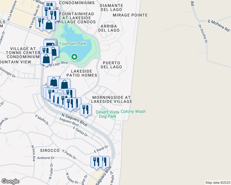 map of restaurants, bars, coffee shops, grocery stores, and more near 17310 East Quail Ridge Drive in Fountain Hills