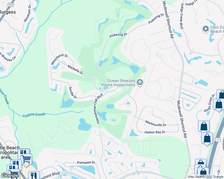 map of restaurants, bars, coffee shops, grocery stores, and more near 187 Madrid Drive in Murrells Inlet