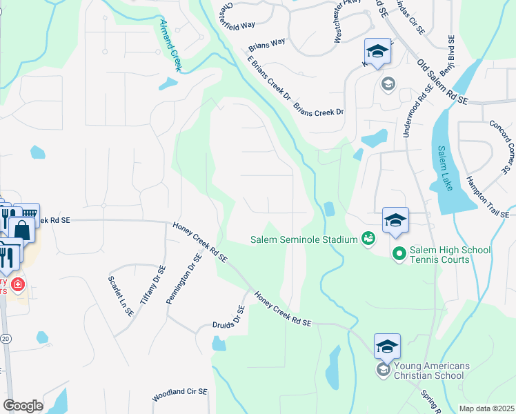 map of restaurants, bars, coffee shops, grocery stores, and more near 1406 Windy Ridge Court Southeast in Conyers