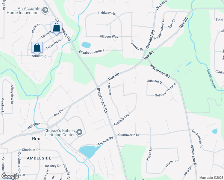 map of restaurants, bars, coffee shops, grocery stores, and more near 5760 Fox Run in Rex