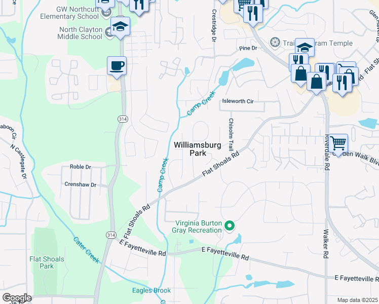 map of restaurants, bars, coffee shops, grocery stores, and more near 5790 Broadleaf Way in Atlanta