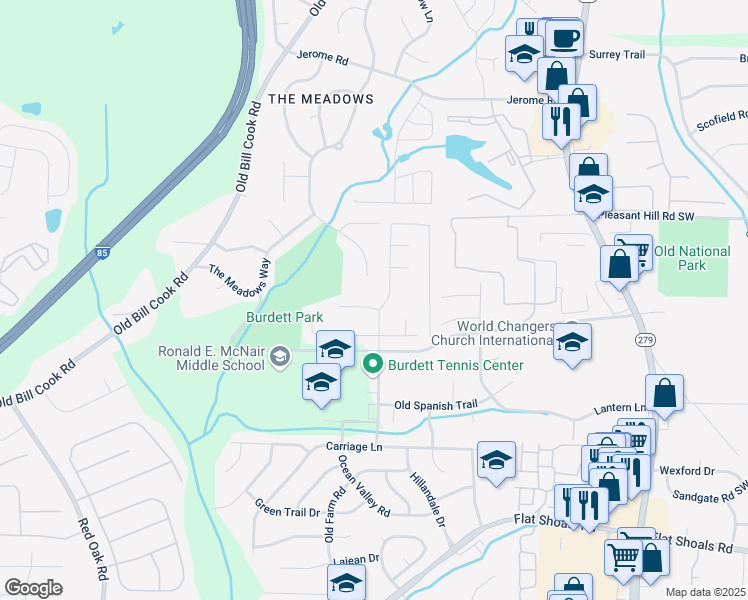 map of restaurants, bars, coffee shops, grocery stores, and more near 5800 Old Carriage Drive in College Park