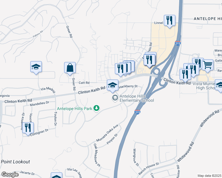 map of restaurants, bars, coffee shops, grocery stores, and more near 27509 Yellowwood Way in Murrieta