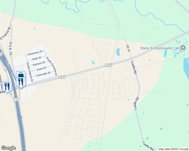 map of restaurants, bars, coffee shops, grocery stores, and more near 1202 Farm to Market Road 1417 in Sherman